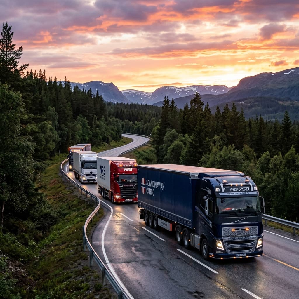 Nordik Transit cargo truck fleet on Baltic highway